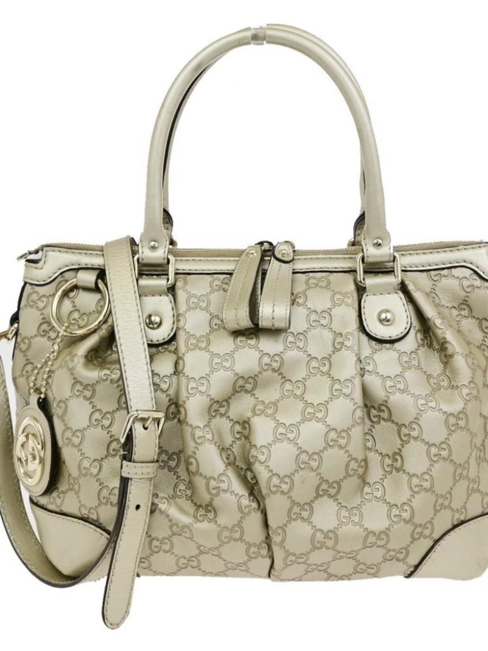 GUCCI GG Logo Sukey Shoulder Hand Bag Canvas Leather Gold GHW Italy 12CB048